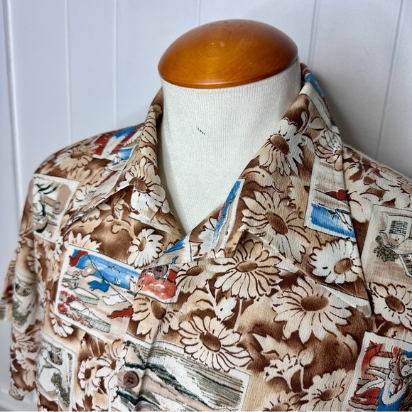 Vintage 60’s Van Heusen 417 Barkcloth Retro Hawaiian Resortwear Shirt - Picture 9 of 11
